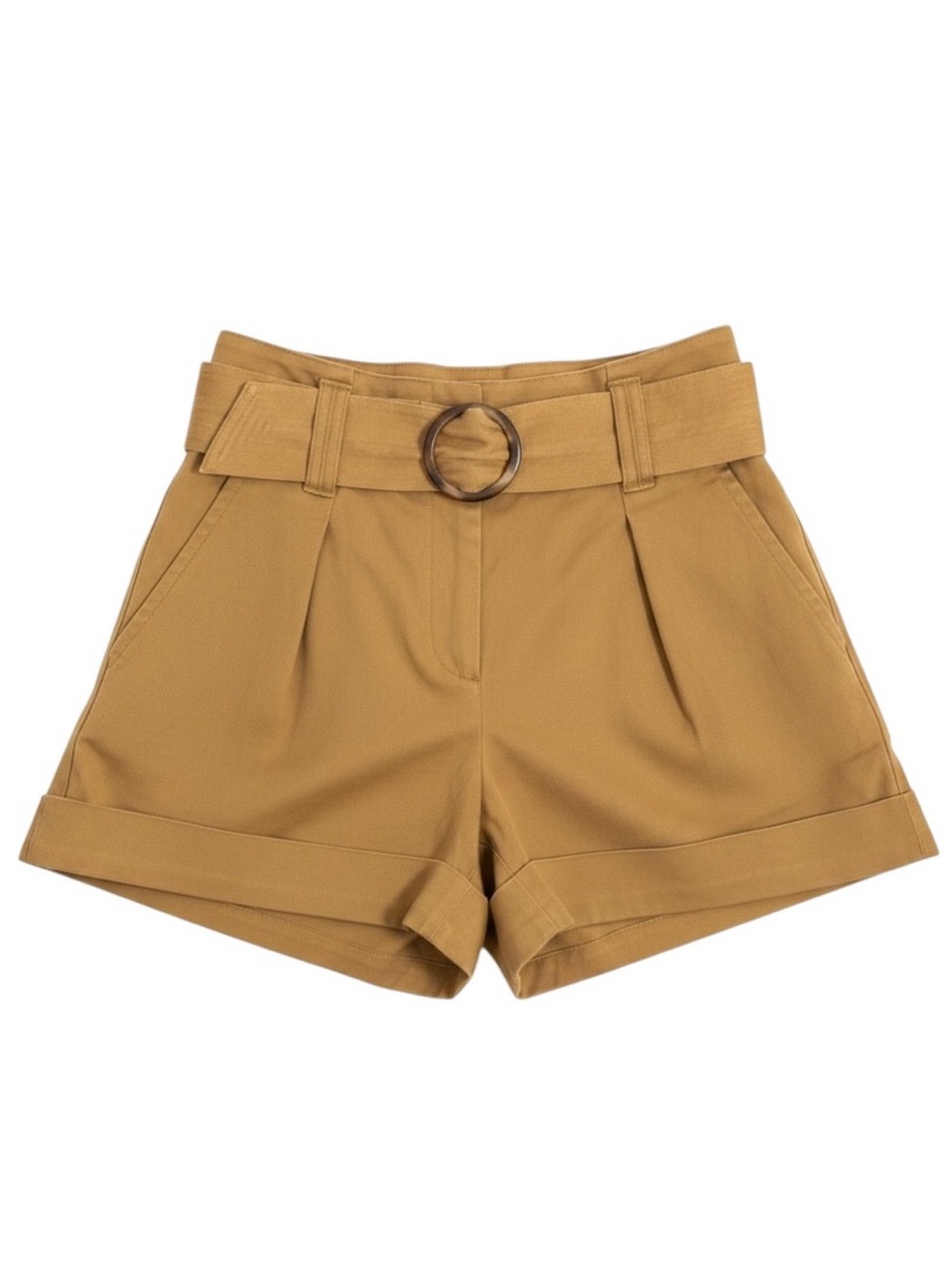 Sezane Rome Shorts Camel Brown Organic Cotton High Waisted Belted Size 36 US 4